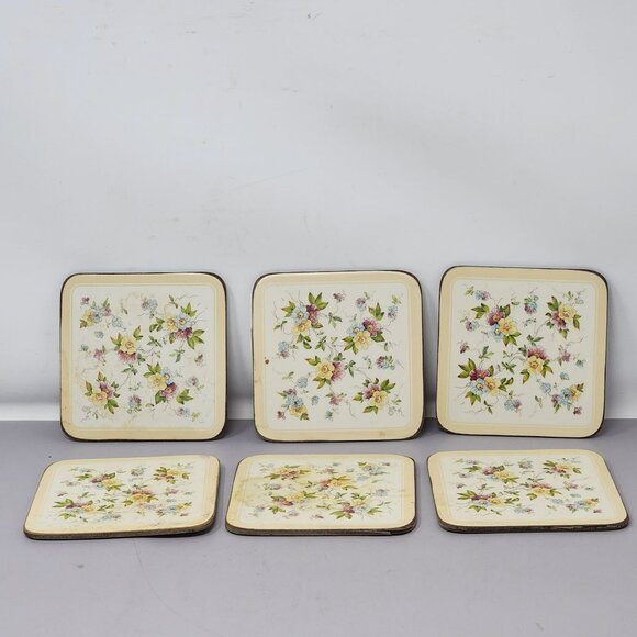 Vintage Floral Cork-Backed Square Coasters Set‎ Of 6 - Picture 2 of 7